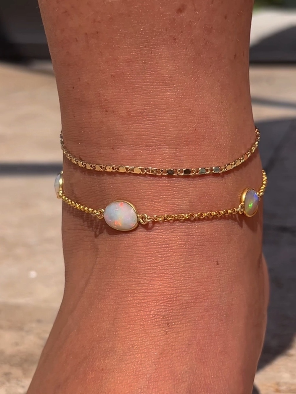 Ethiopian Opal Anklet - Handmade Gold Opal Anklet